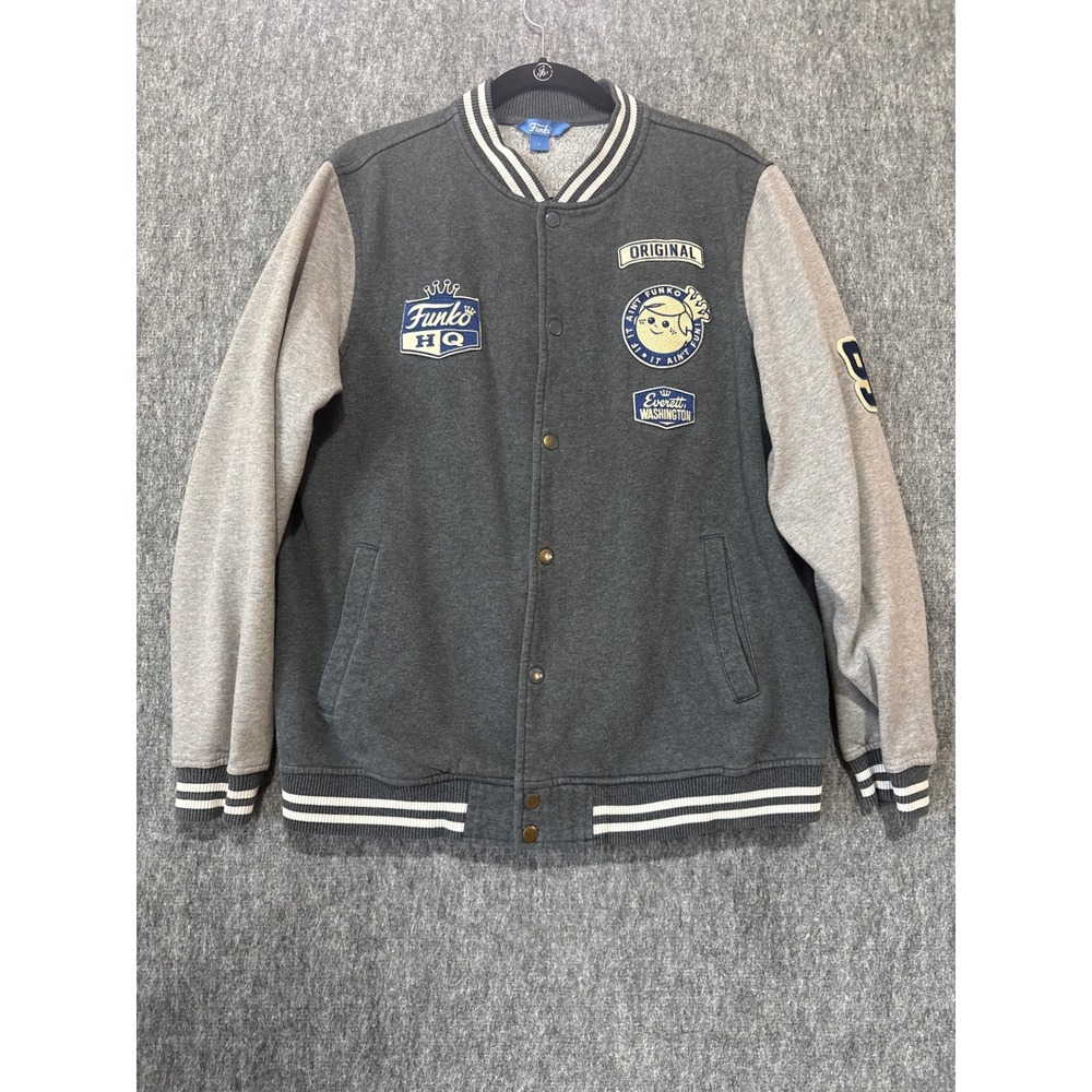 Funko HQ Everett Washington Varsity Jacket Grey Snap Front Sweatshirt Mens L